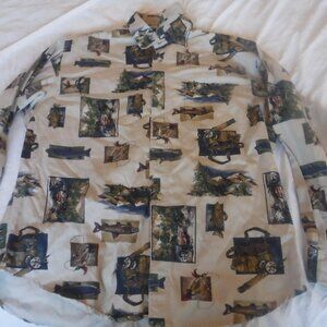 Woolrich Long Sleeve Mens Button Front Shirt Fly Fishing Design Shirt Mens Size